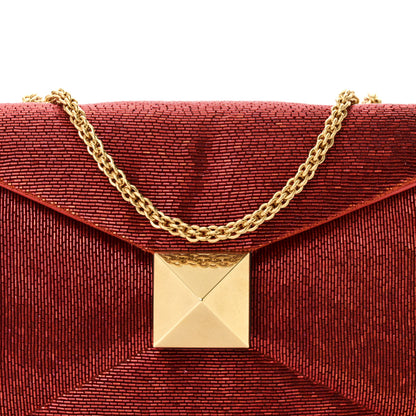 Valentino Garavani Nappa Beaded One Stud Chain Clutch Red 7 of 9