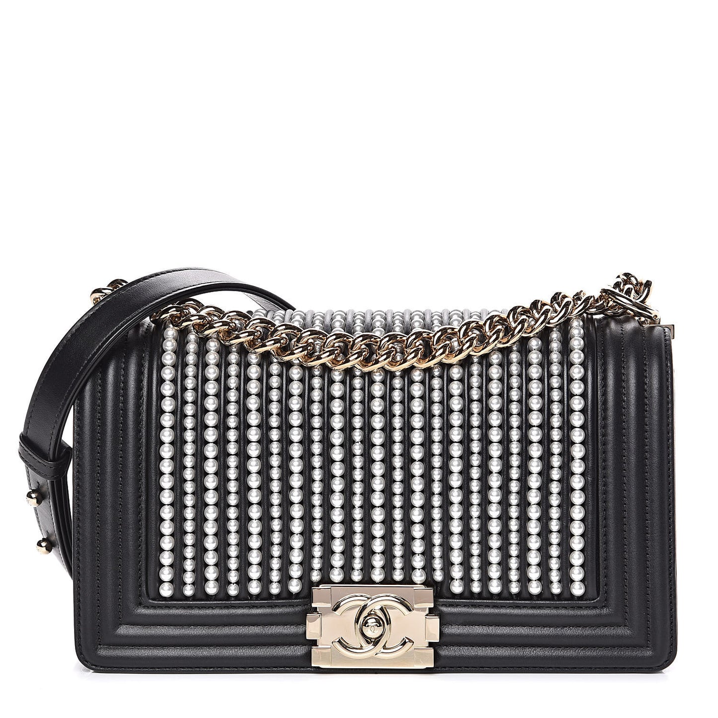 Calfskin Pearl Medium Chanel Pearls Boy Flap Black