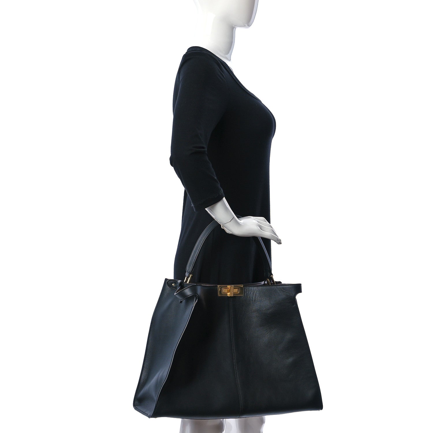 Fendi Vitello Seta Century Large Peekaboo X-Lite Black Fragola 3 of 10
