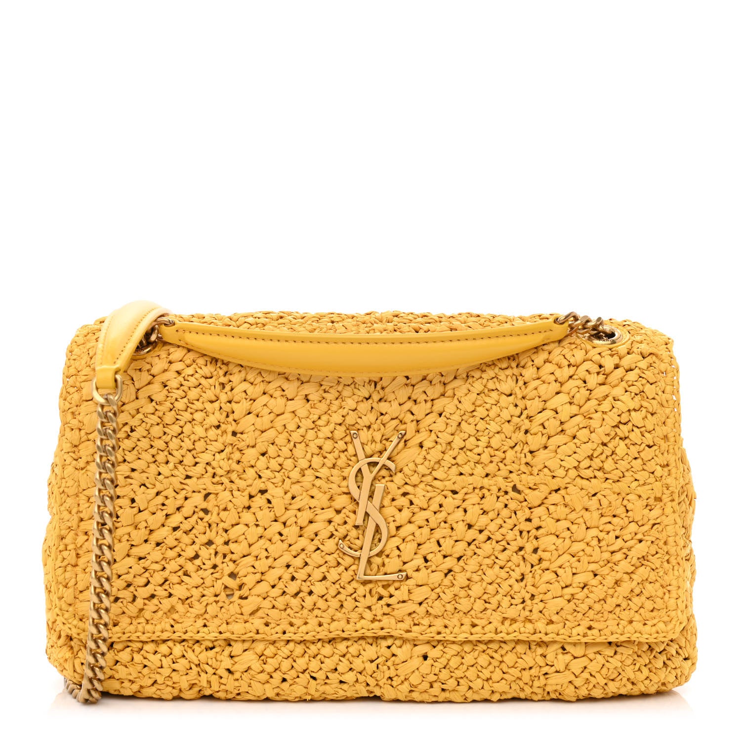 SAINT LAURENT Raffia Monogram Jamie bag in size Medium in the color Yellow by FASHIONPHILE