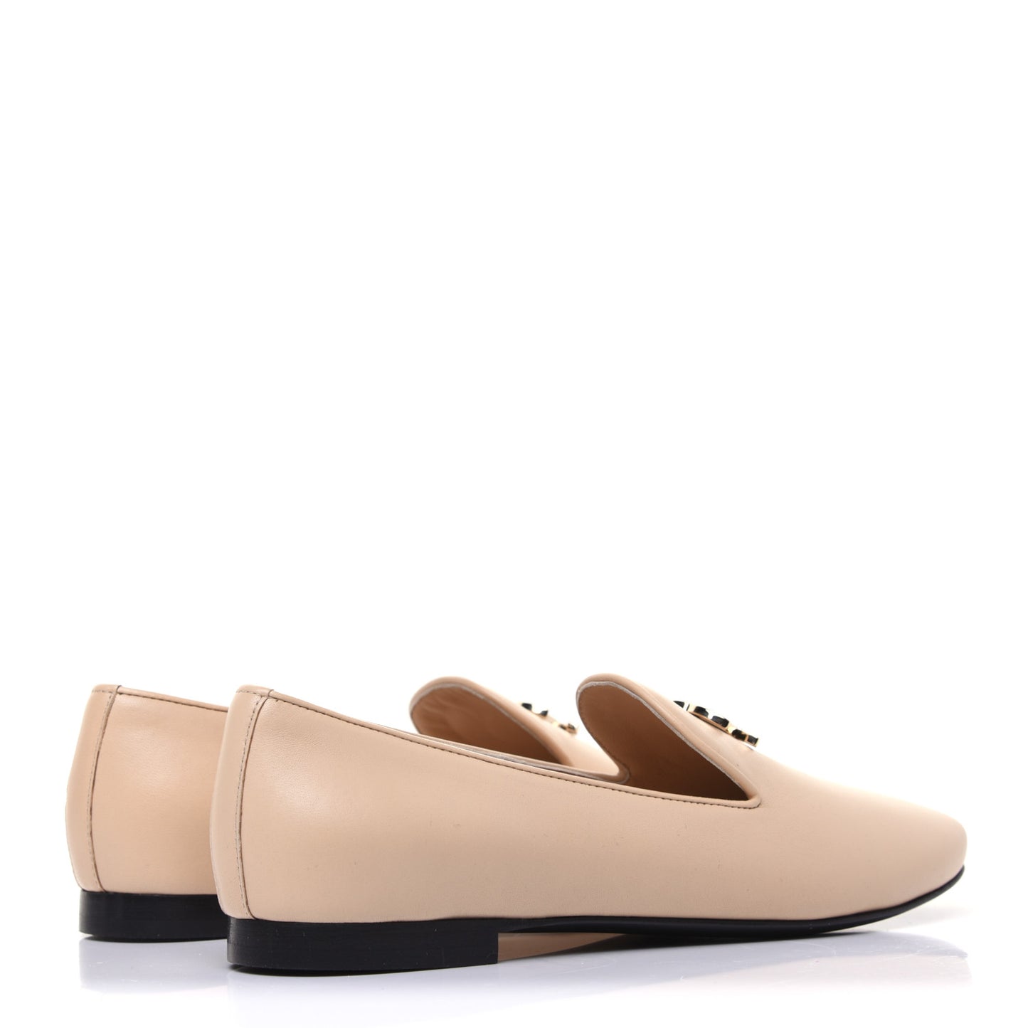 Enamel Pearl Crystal Lambskin CC Moccasin Loafers 37 Beige