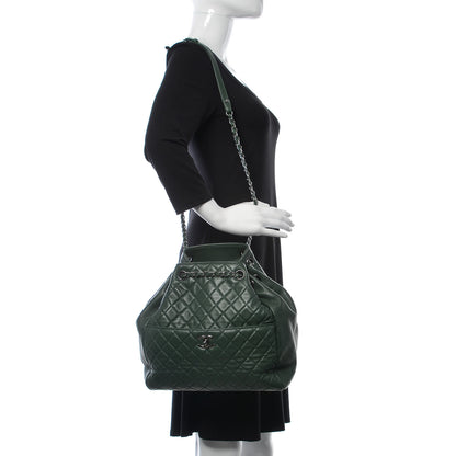 Chanel Lambskin Quilted Large Drawstring Shoulder Bag Green 2 of 9