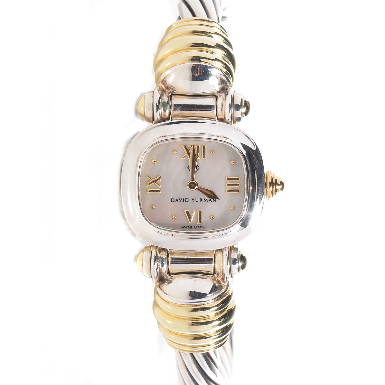 David Yurman Sterling Silver 14K Yellow Gold Mother of Pearl 21mm Classic Cable Quartz Watch 1 of 6