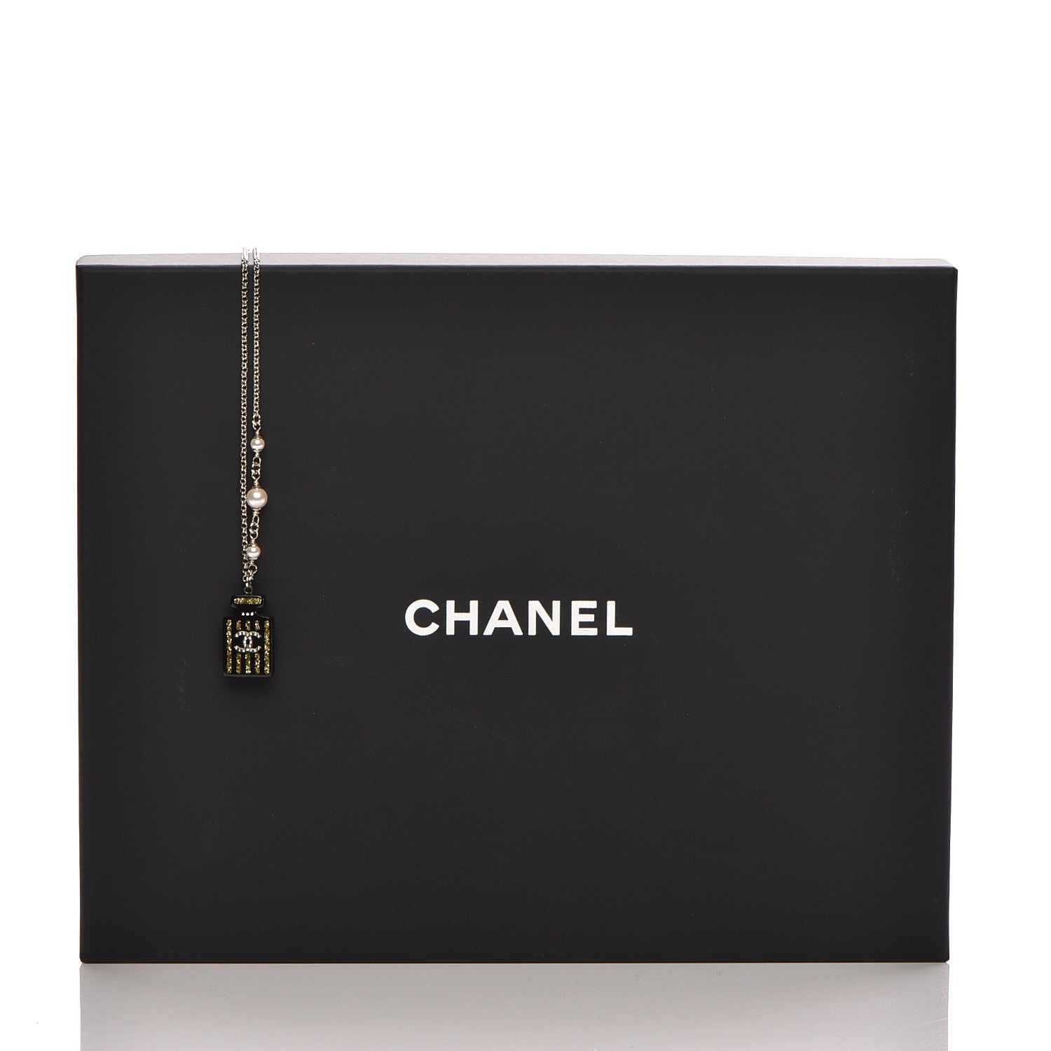 Chanel Resin Strass Perfume Bottle CC Necklace Black Gold 7 of 7