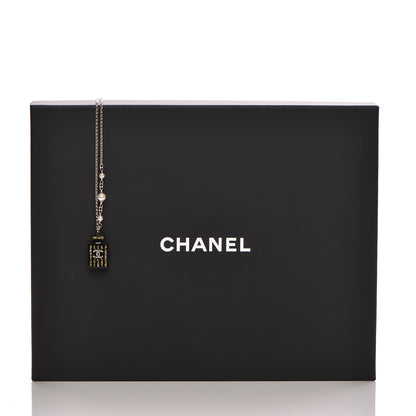 Chanel Resin Strass Perfume Bottle CC Necklace Black Gold 7 of 7