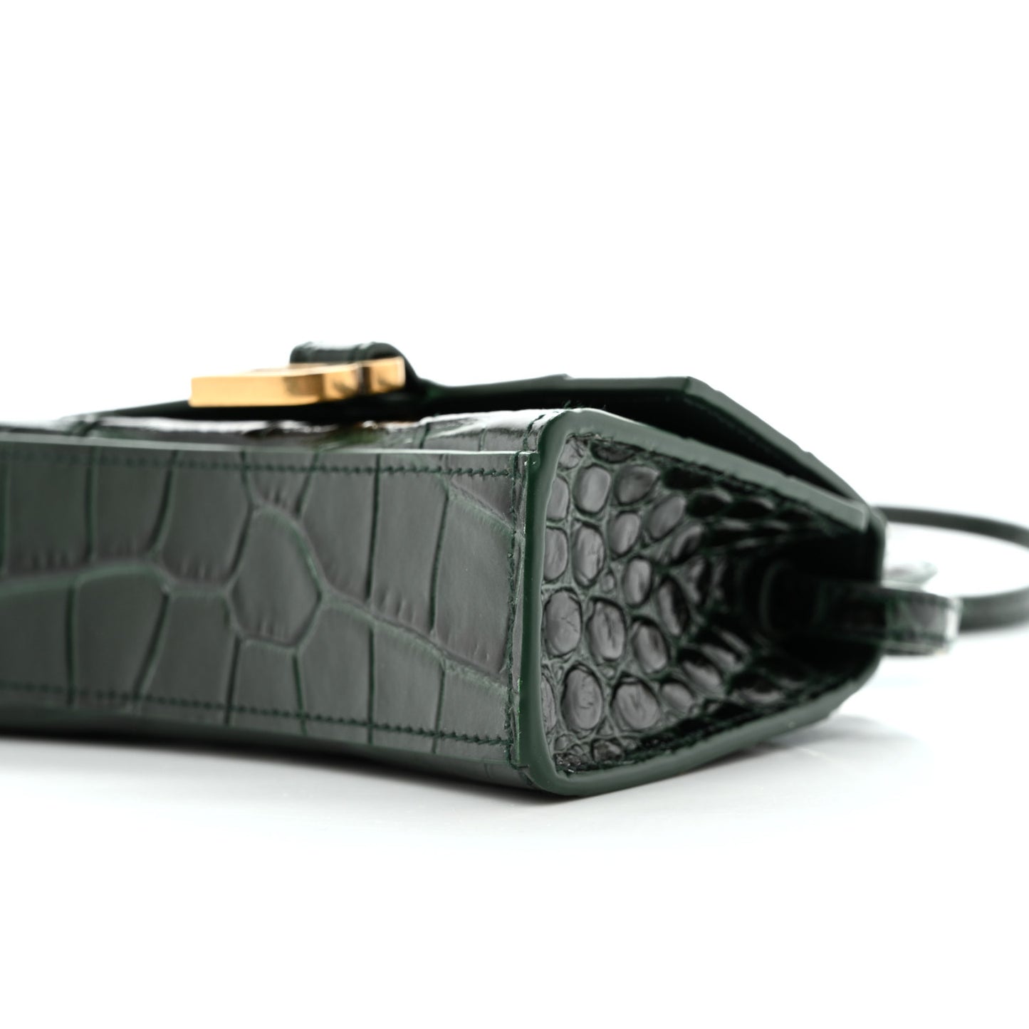 Shiny Calfskin Crocodile Embossed Hourglass Top Handle Bag Mini Forest Green