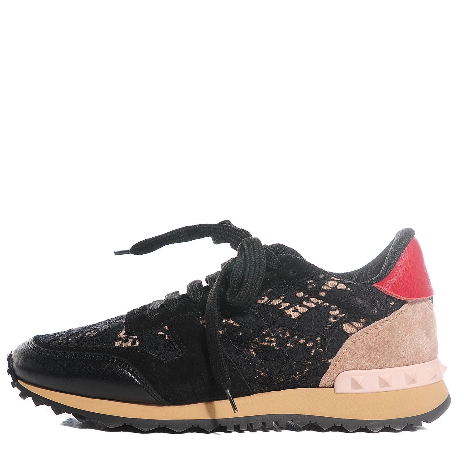 Valentino Garavani Macrame Lace Suede Womens Rockrunner Sneakers 36 Black 1 of 8