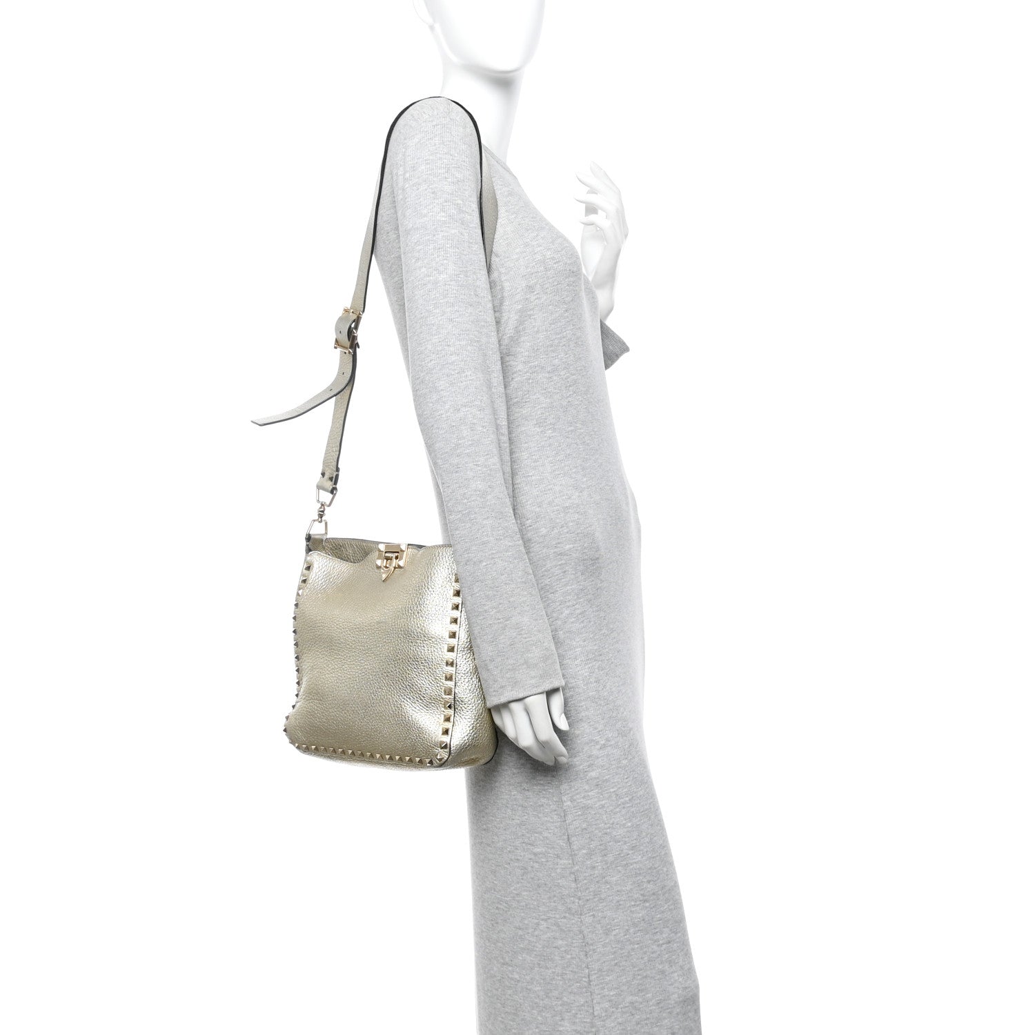 Valentino Garavani Metallic Pebbled Calfskin Small Rockstud Flip-Lock Messenger Bag Platino 2 of 19