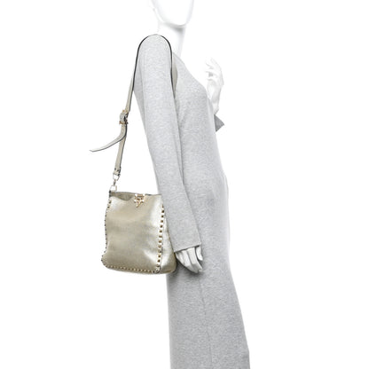 Valentino Garavani Metallic Pebbled Calfskin Small Rockstud Flip-Lock Messenger Bag Platino 2 of 19