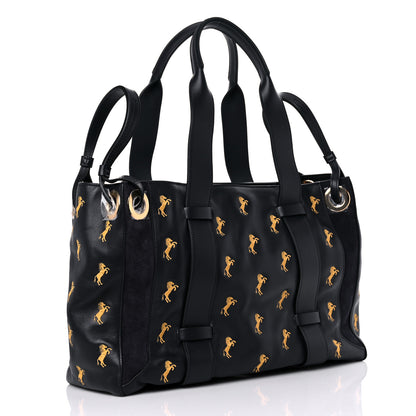 Chloe Smooth Calfskin Little Horses Embroidered Tao Zipped Tote Full Blue 3 of 13