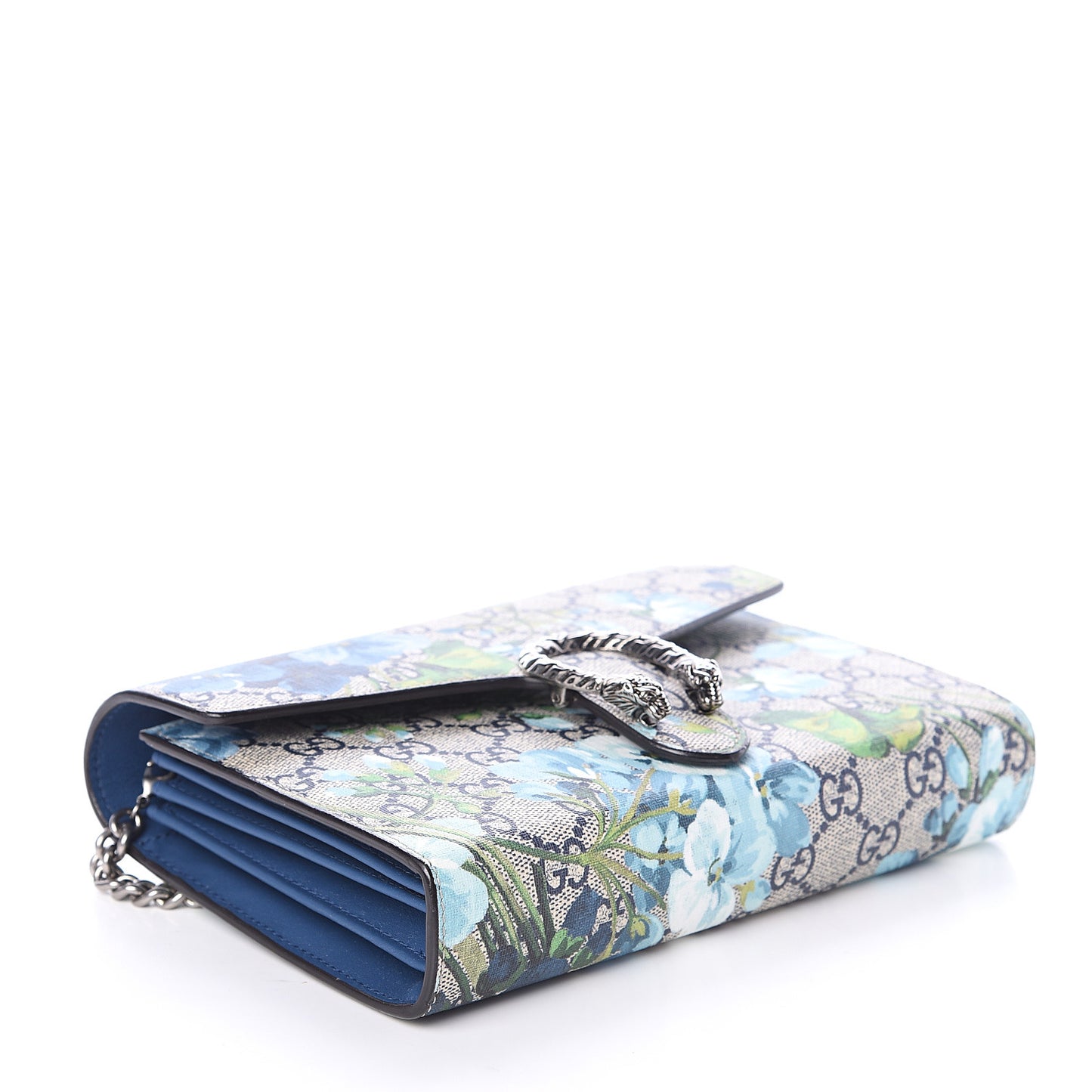 GG Supreme Monogram Blooms Mini Dionysus Chain Wallet Beige Blue Navy Vintage Blue