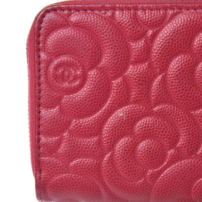 Chanel Caviar Camellia Embossed Small Zip Around Wallet Dark Pink 10 of 11