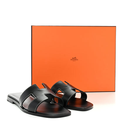 Hermes Box Calfskin Oran Sandals 37 Black 9 of 9