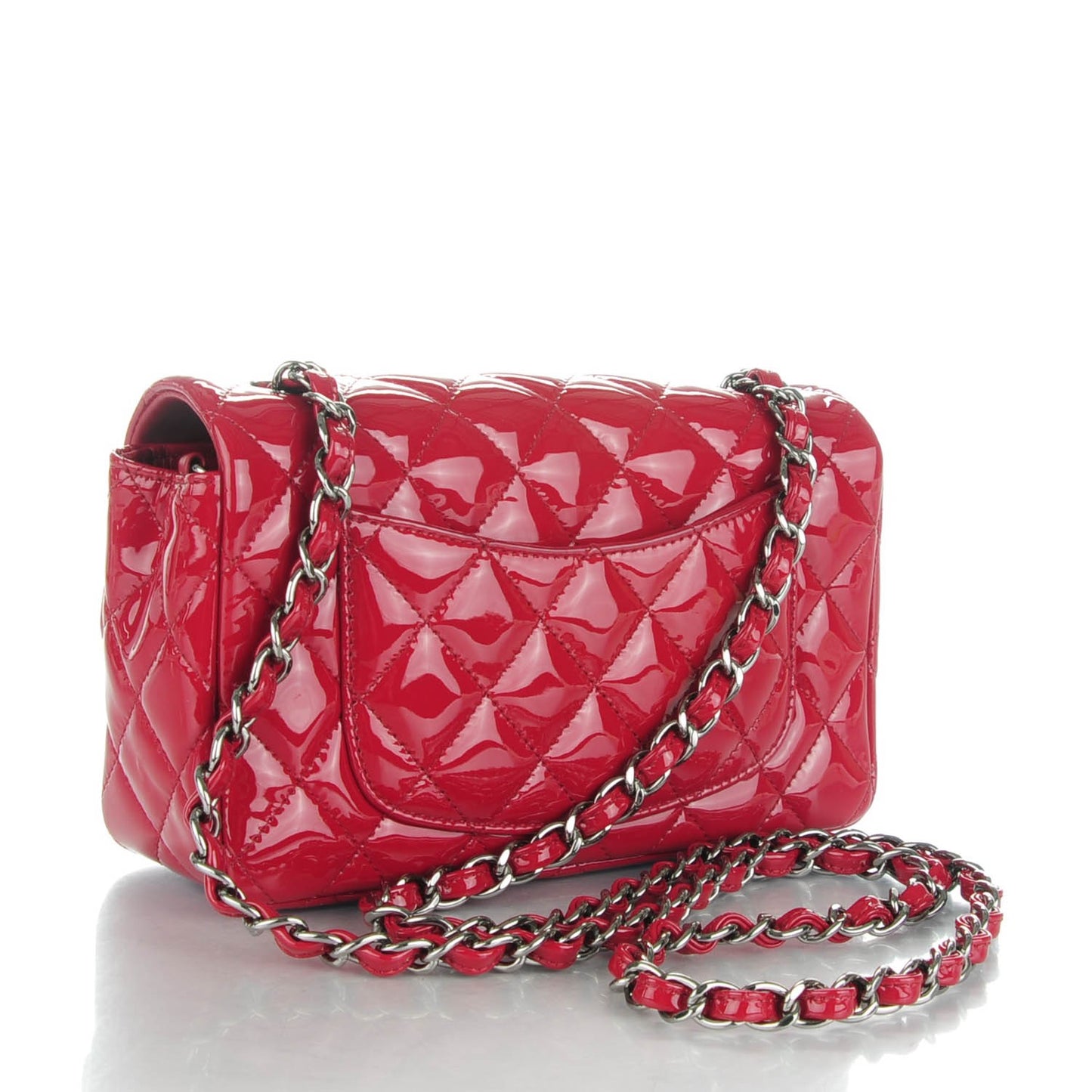 Patent Calfskin Quilted Mini Rectangular Flap Red