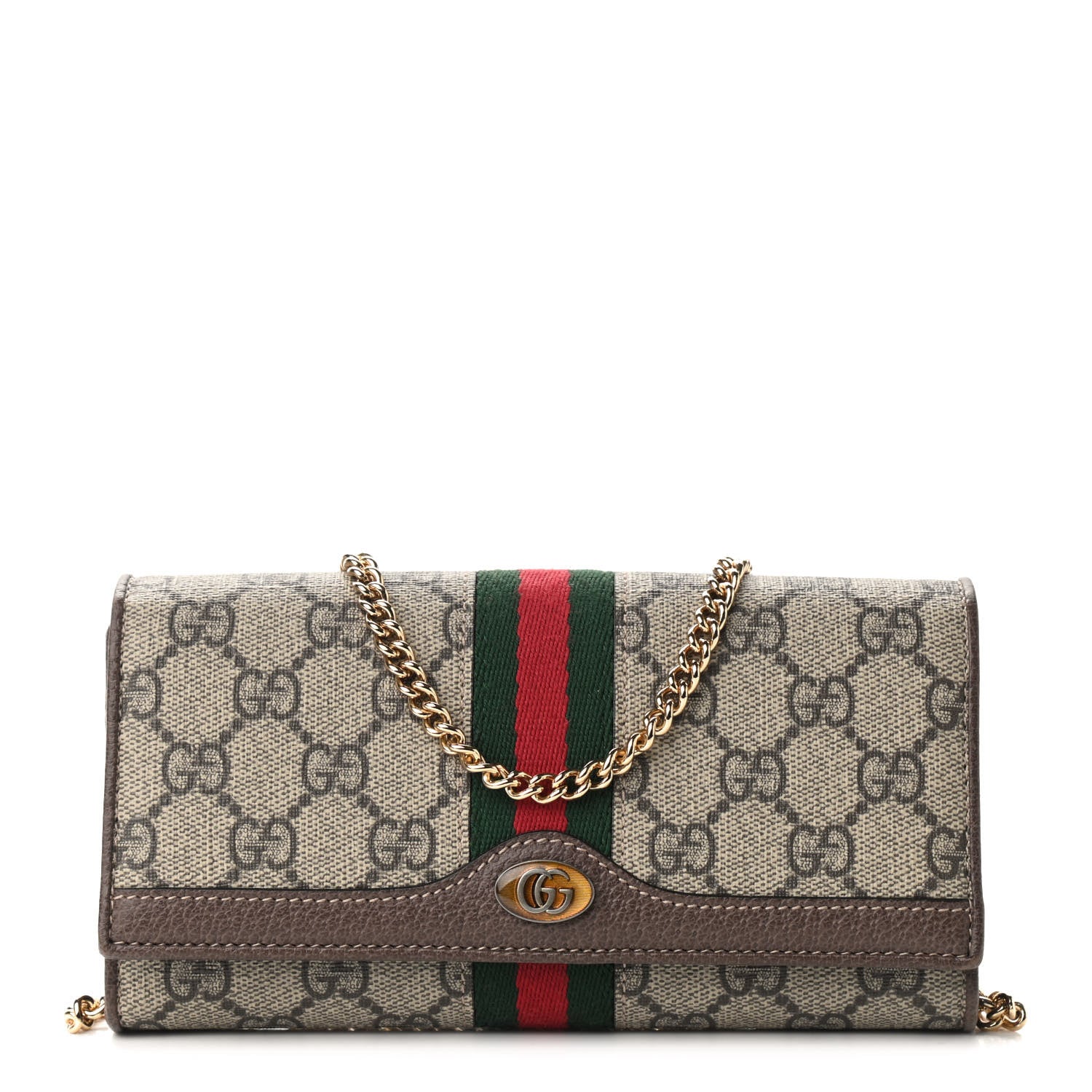Gucci GG Supreme Web Ophidia Wallet On Chain Brown 1 of 9