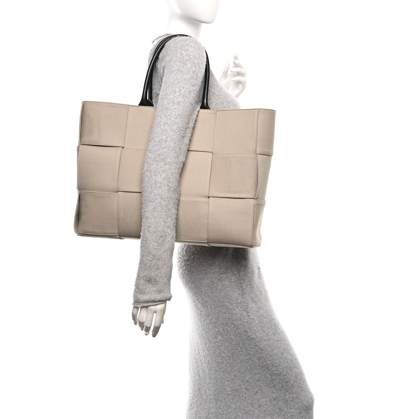 Canvas Intrecciato Large Arco Tote Beige Black