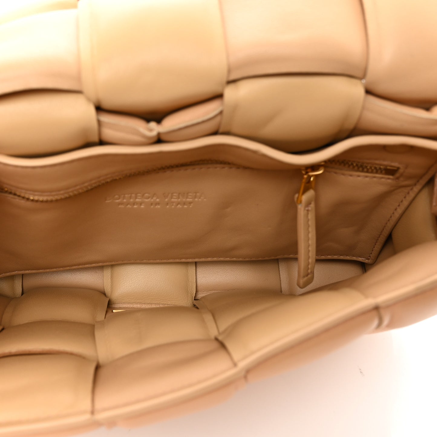 Nappa Maxi Intreccio Padded Cassette Crossbody Bag Almond