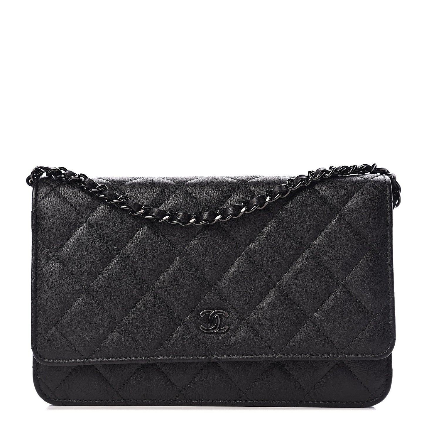 Crumpled Calfskin Quilted Wallet On Chain WOC So Black