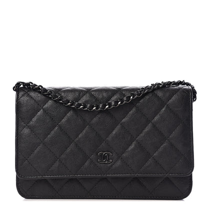 Chanel Crumpled Calfskin Quilted Wallet On Chain WOC So Black 1 of 10