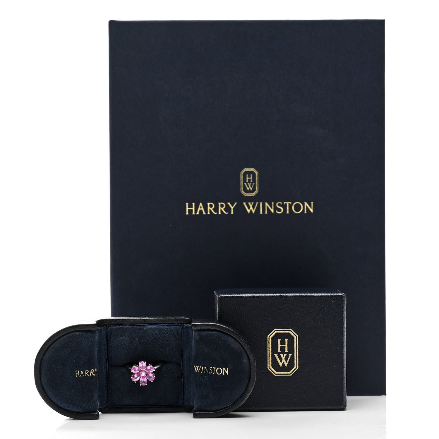 Harry Winston Platinum Diamond Pink Sapphire Forget-Me-Not Flower Ring 49 4.75 7 of 7