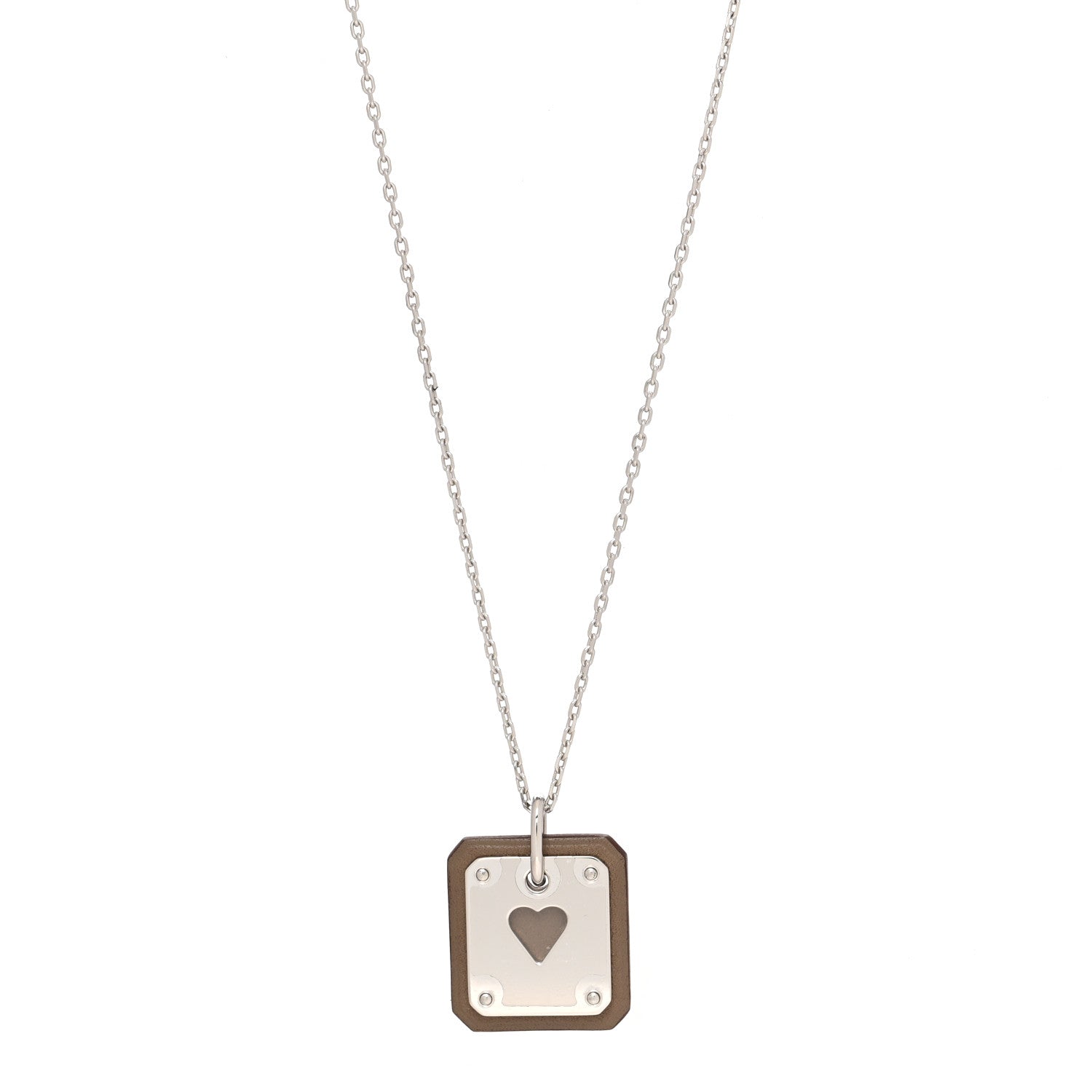 Hermes Palladium Plated Swift As De Coeur Necklace Etoupe 1 of 3