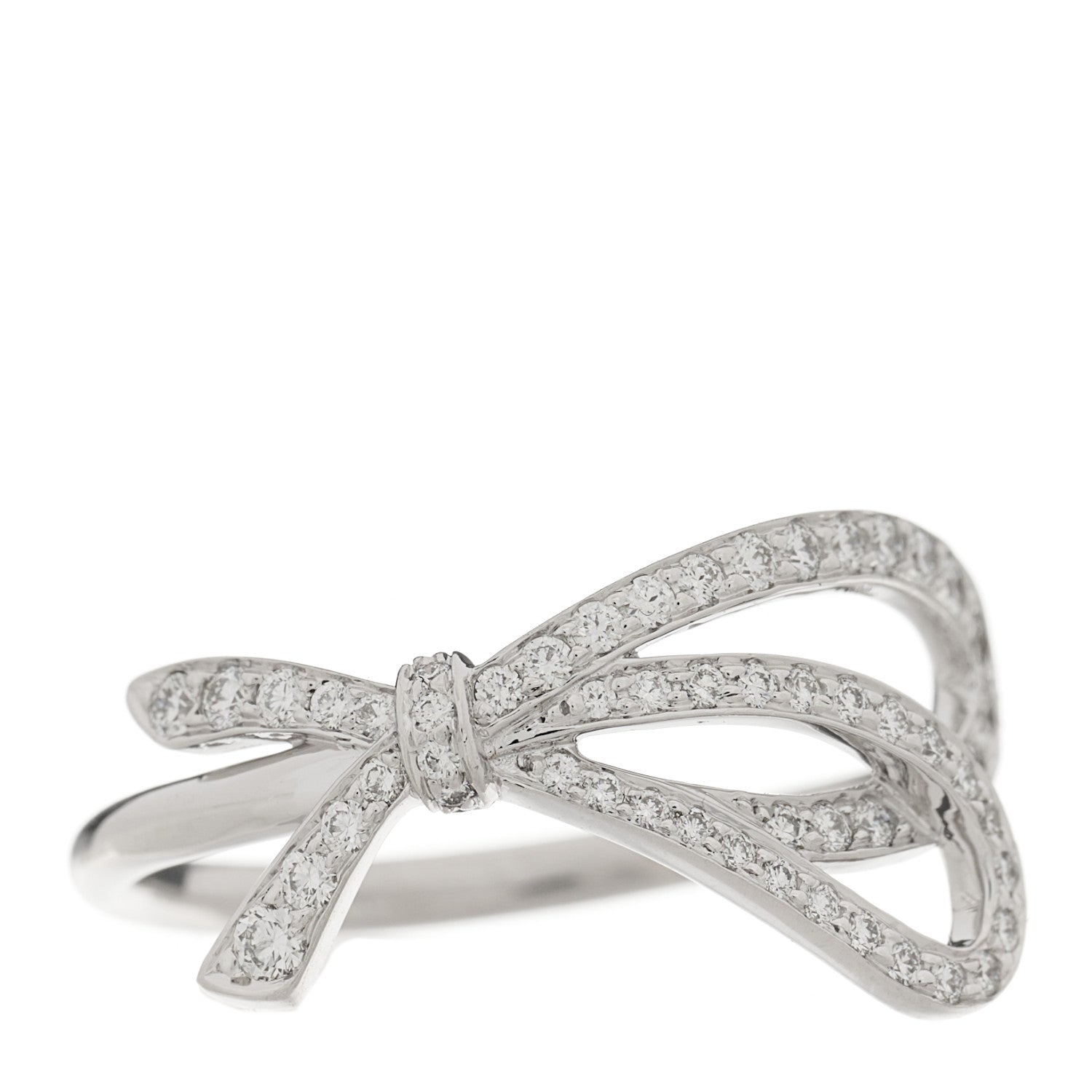 Tiffany 18K White Gold Diamond .35ctw Bow Ring 55 7.25 1 of 6