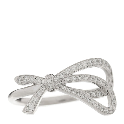 Tiffany 18K White Gold Diamond .35ctw Bow Ring 55 7.25 1 of 6