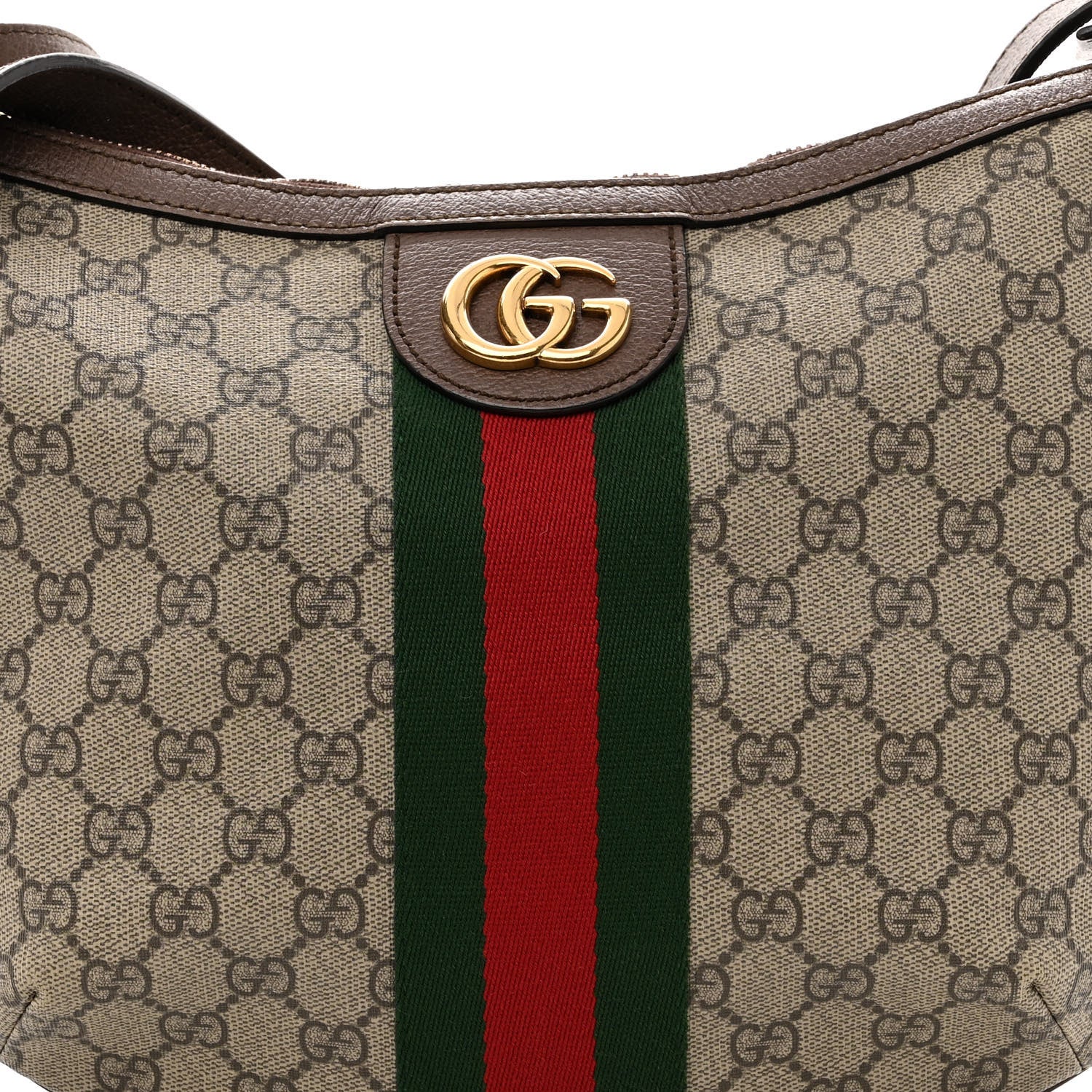 Gucci GG Supreme Monogram Textured Dollar Calfskin Web Small Ophidia Half Moon Hobo Beige Ebony New Acero 7 of 11