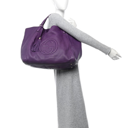 Gucci Pebbled Calfskin Large Soho Shoulder Bag Shine Purple 2 of 12