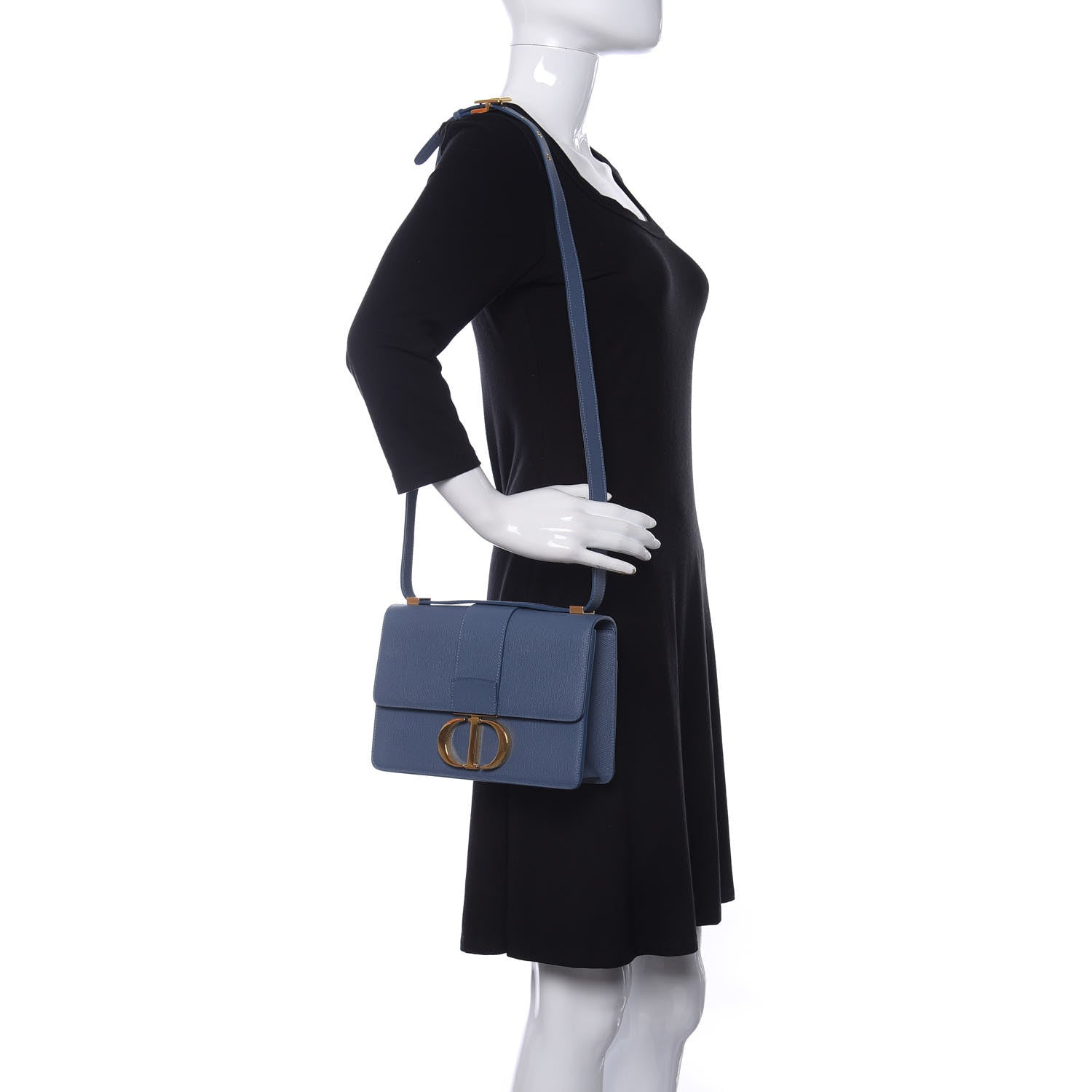 Christian Dior Grained Calfskin 30 Montaigne Flap Bag Blue 2 of 10