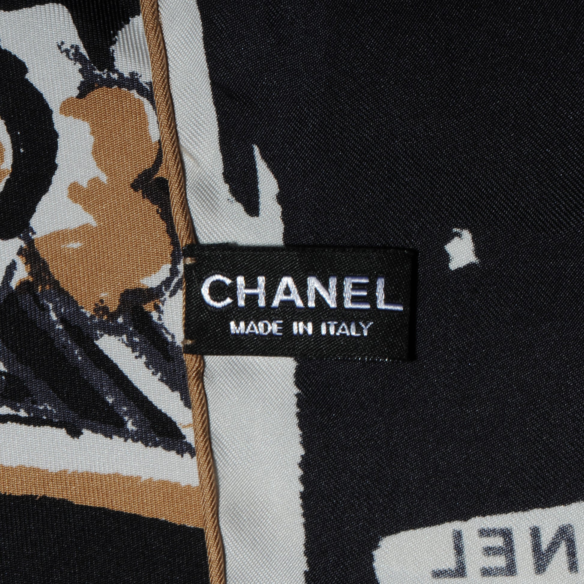 Chanel Silk Paris Scarf Black Beige 4 of 5