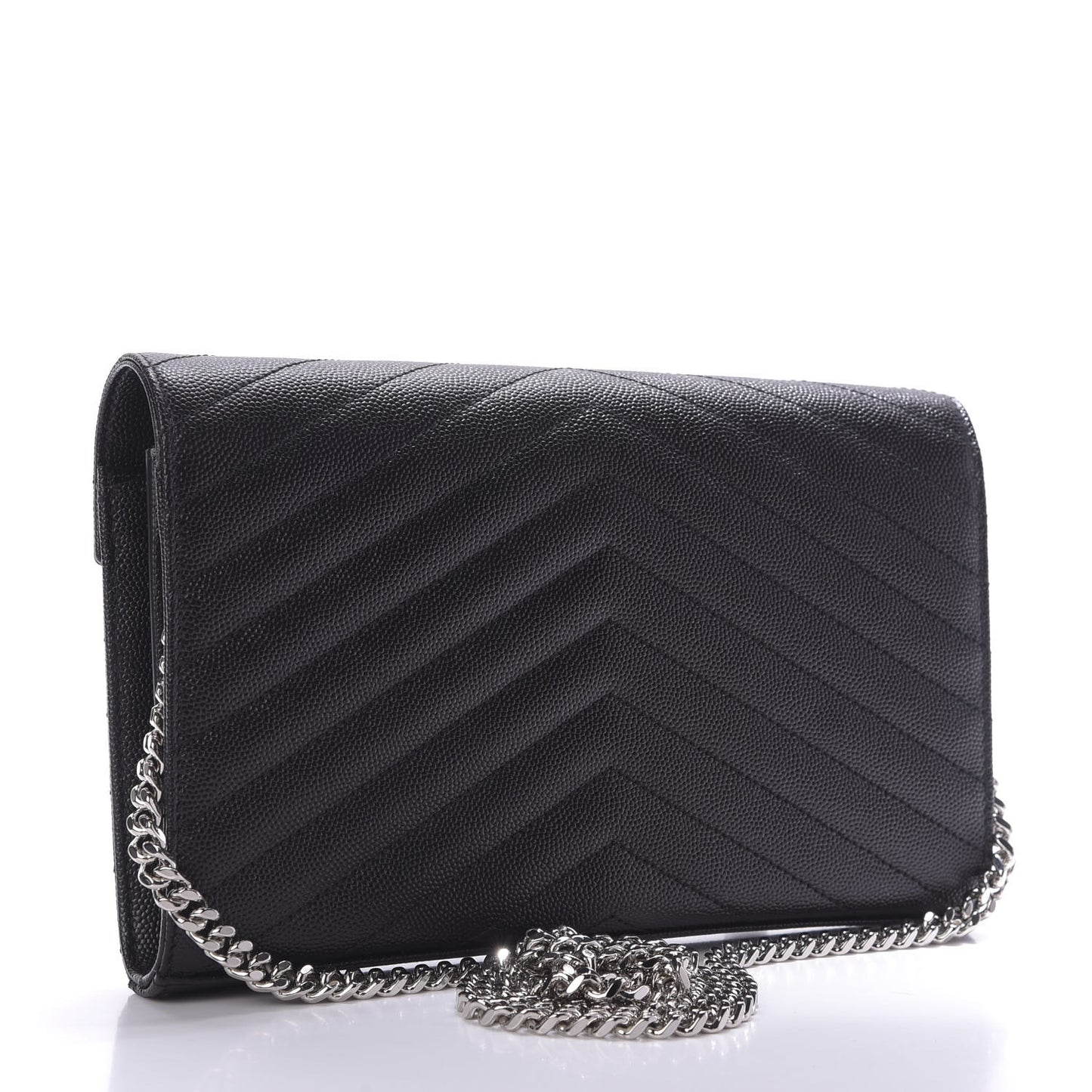 Grain De Poudre Matelasse Chevron Monogram Chain Wallet Black