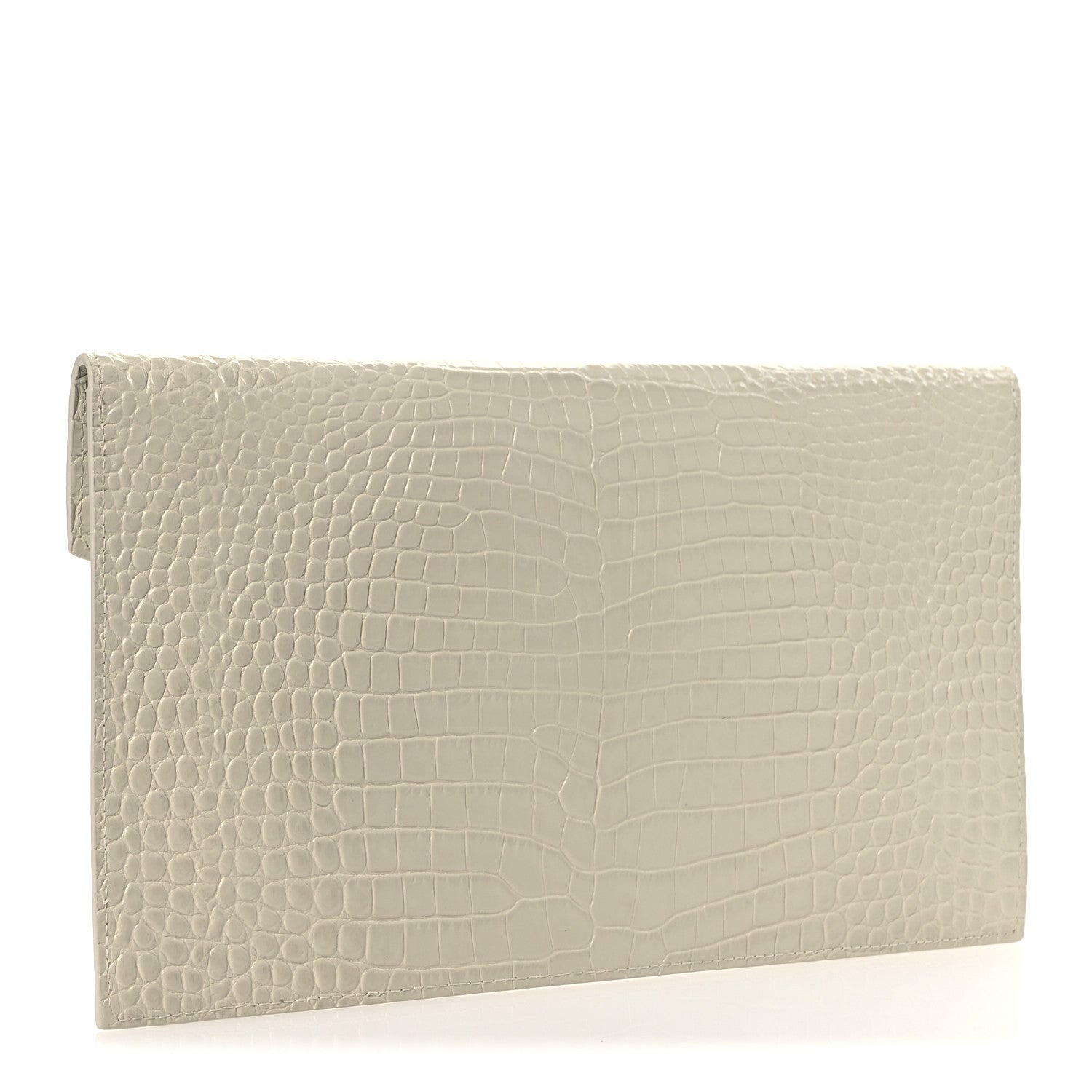 Saint Laurent Calfskin Crocodile Embossed Uptown Monogram Pouch Crema Soft 3 of 7
