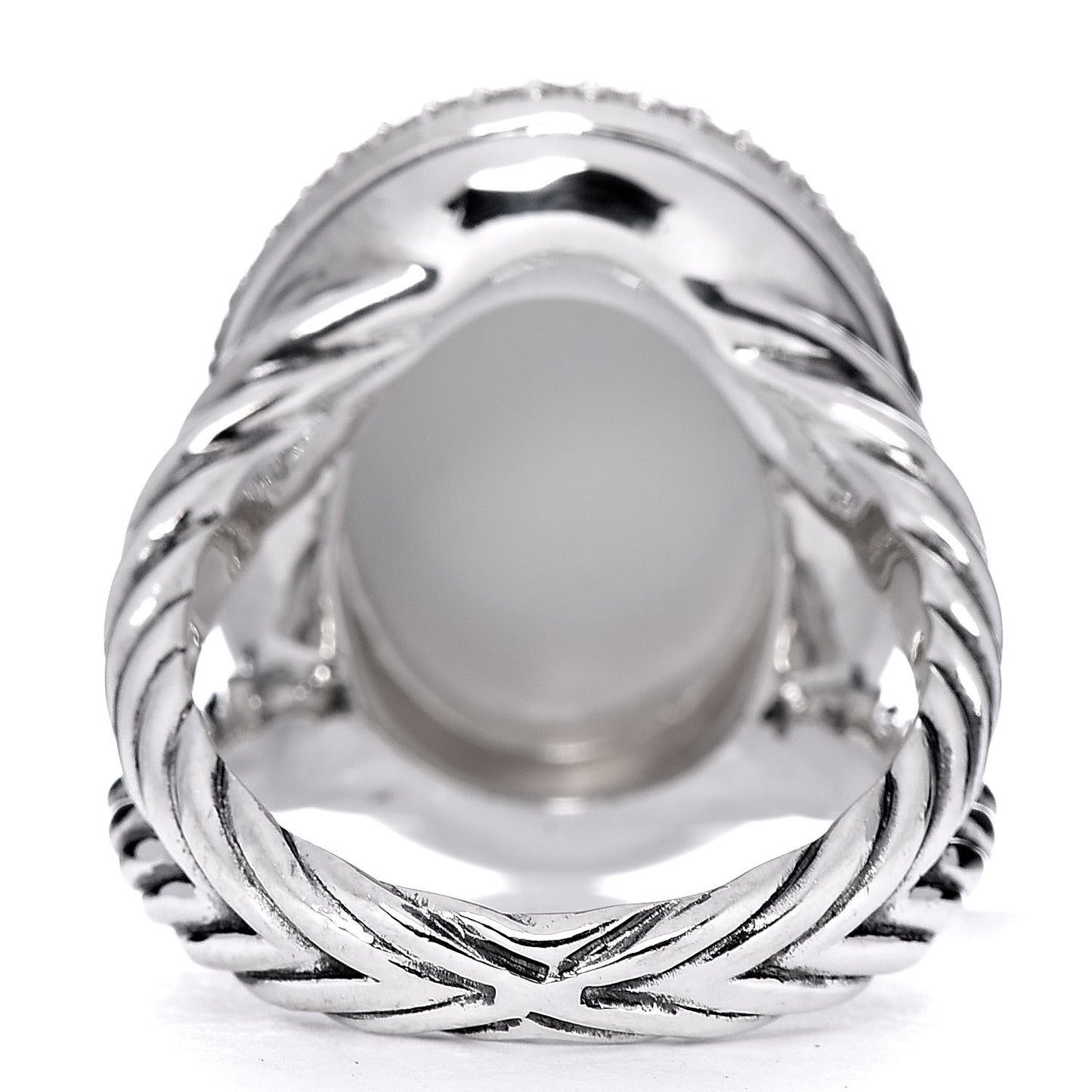 Sterling Silver Diamond White Agate Signature Oval Ring 54 7