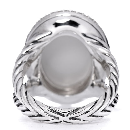 David Yurman Sterling Silver Diamond White Agate Signature Oval Ring 54 7 3 of 5