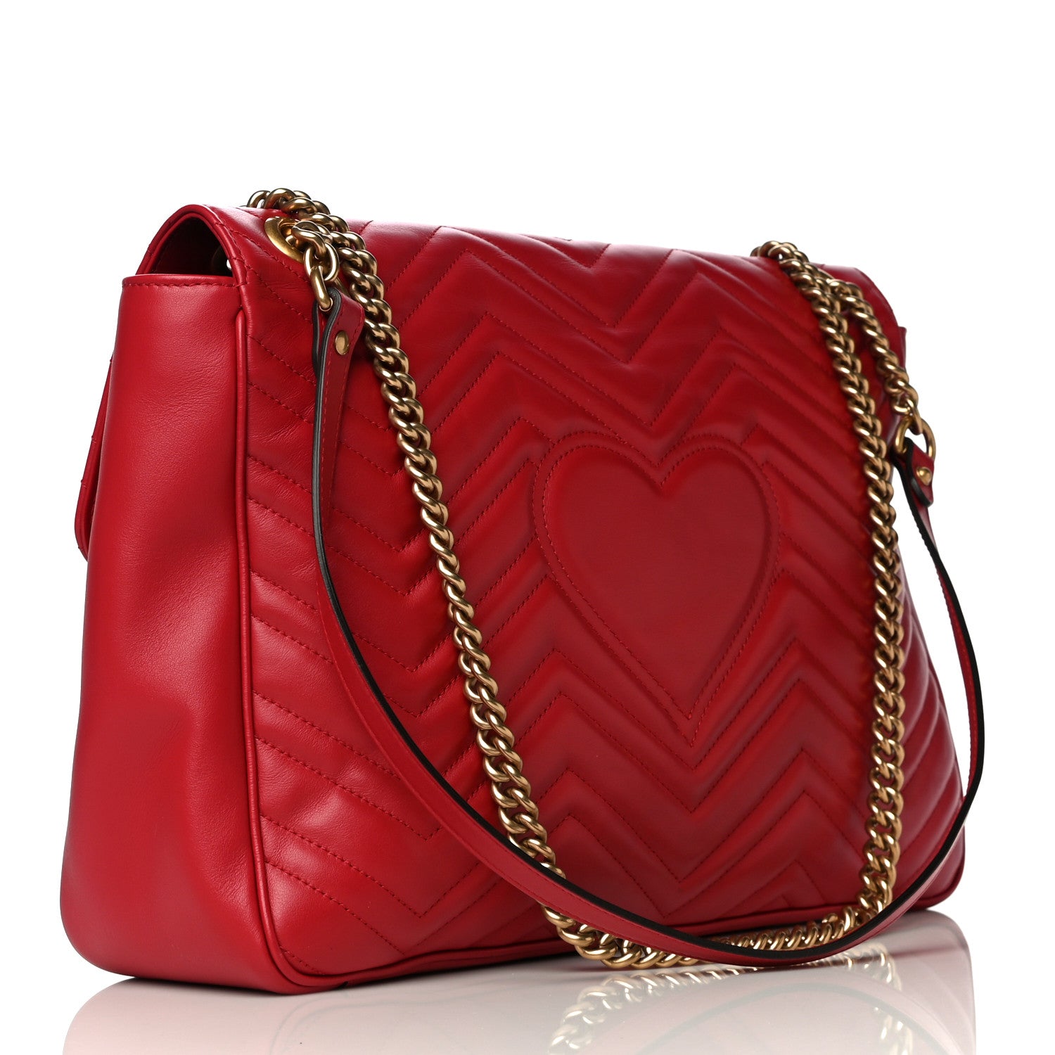 Gucci Calfskin Matelasse Large GG Marmont Shoulder Bag Hibiscus Red 3 of 10