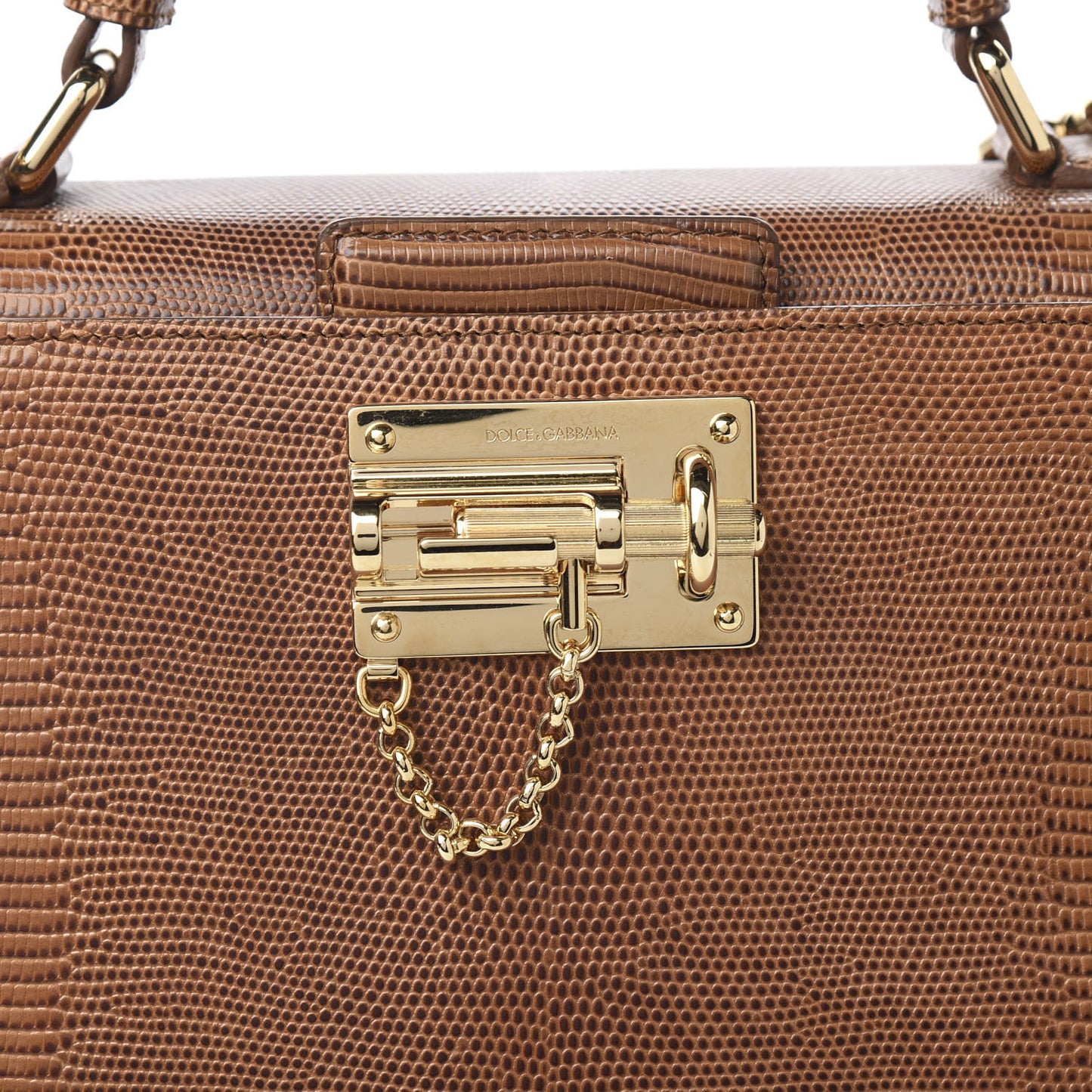 Lizard Embossed Calfskin Large Monica Top Handle Bag Brown