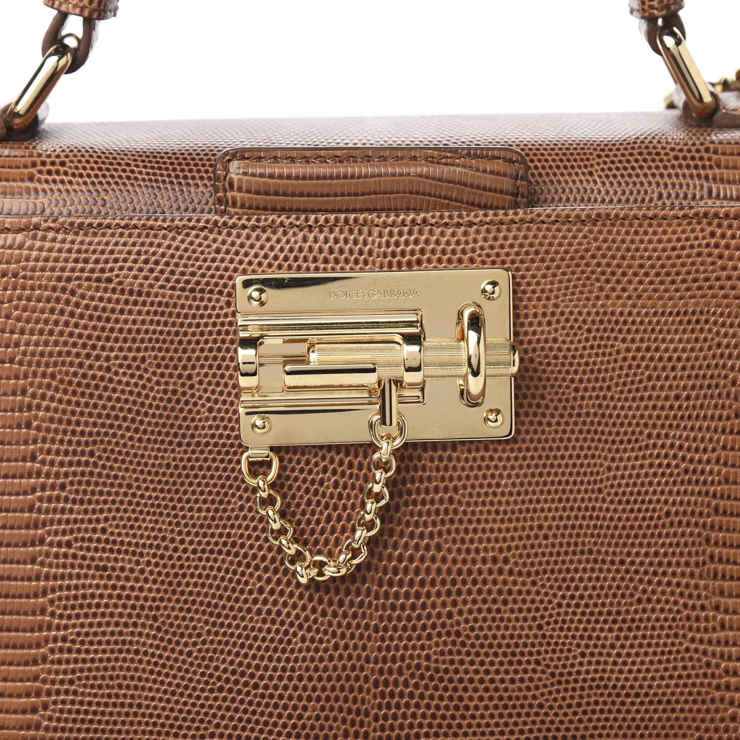Dolce & Gabbana Lizard Embossed Calfskin Large Monica Top Handle Bag Brown 8 of 8