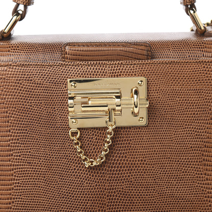 Dolce & Gabbana Lizard Embossed Calfskin Large Monica Top Handle Bag Brown 8 of 8