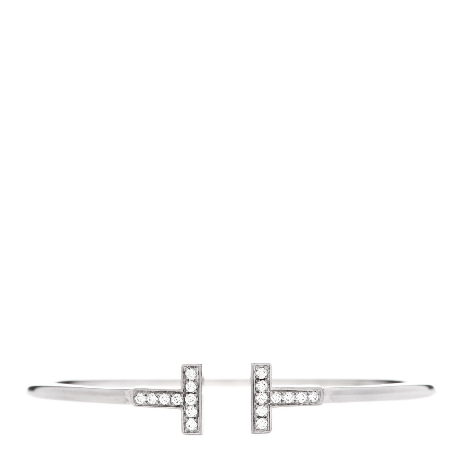 Tiffany 18K White Gold Diamond T Wire Bracelet 1 of 4