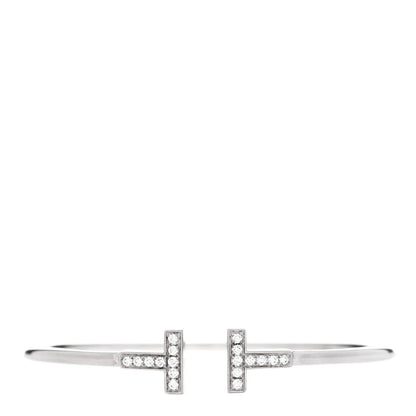 Tiffany 18K White Gold Diamond T Wire Bracelet 1 of 4