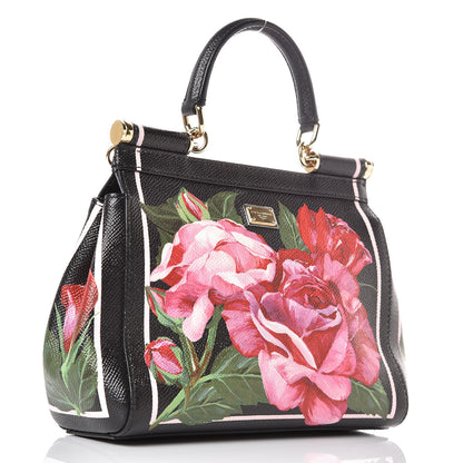 Dolce & Gabbana Dauphine Rose Print Small Miss Sicily Satchel Black 3 of 11