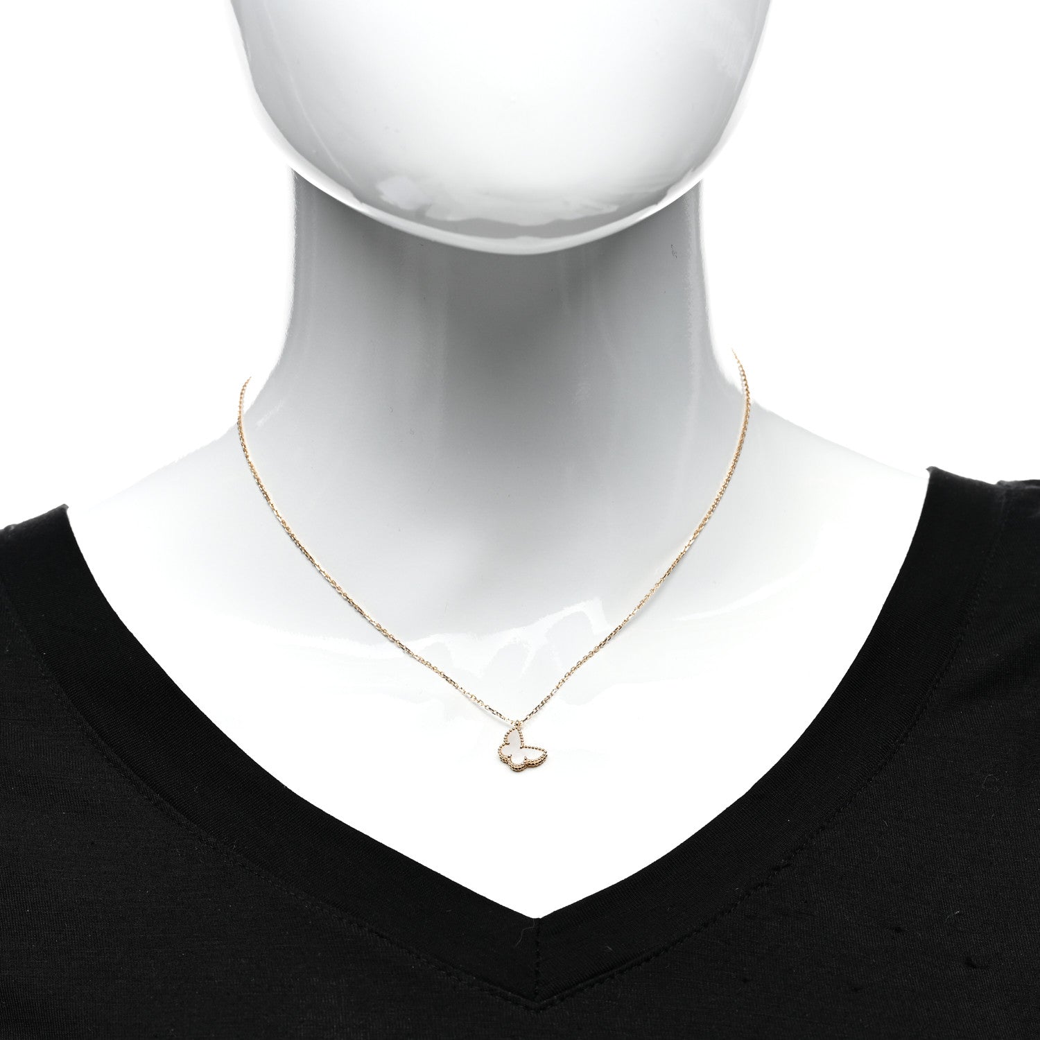 Van Cleef & Arpels 18K Yellow Gold Mother of Pearl Sweet Alhambra Butterfly Pendant Necklace 2 of 6