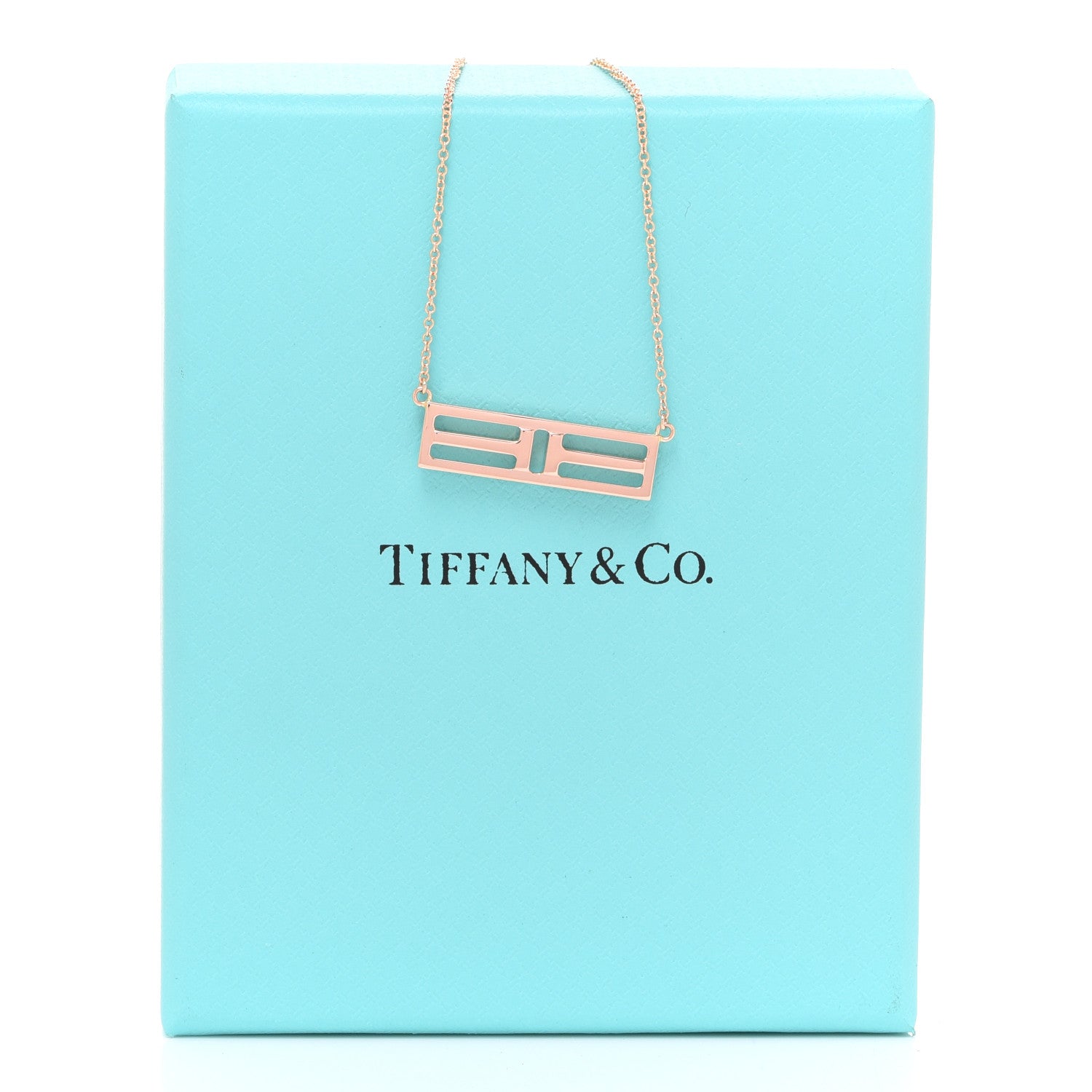Tiffany 18K Rose Gold T Open Horizontal Bar Pendant Necklace 6 of 6