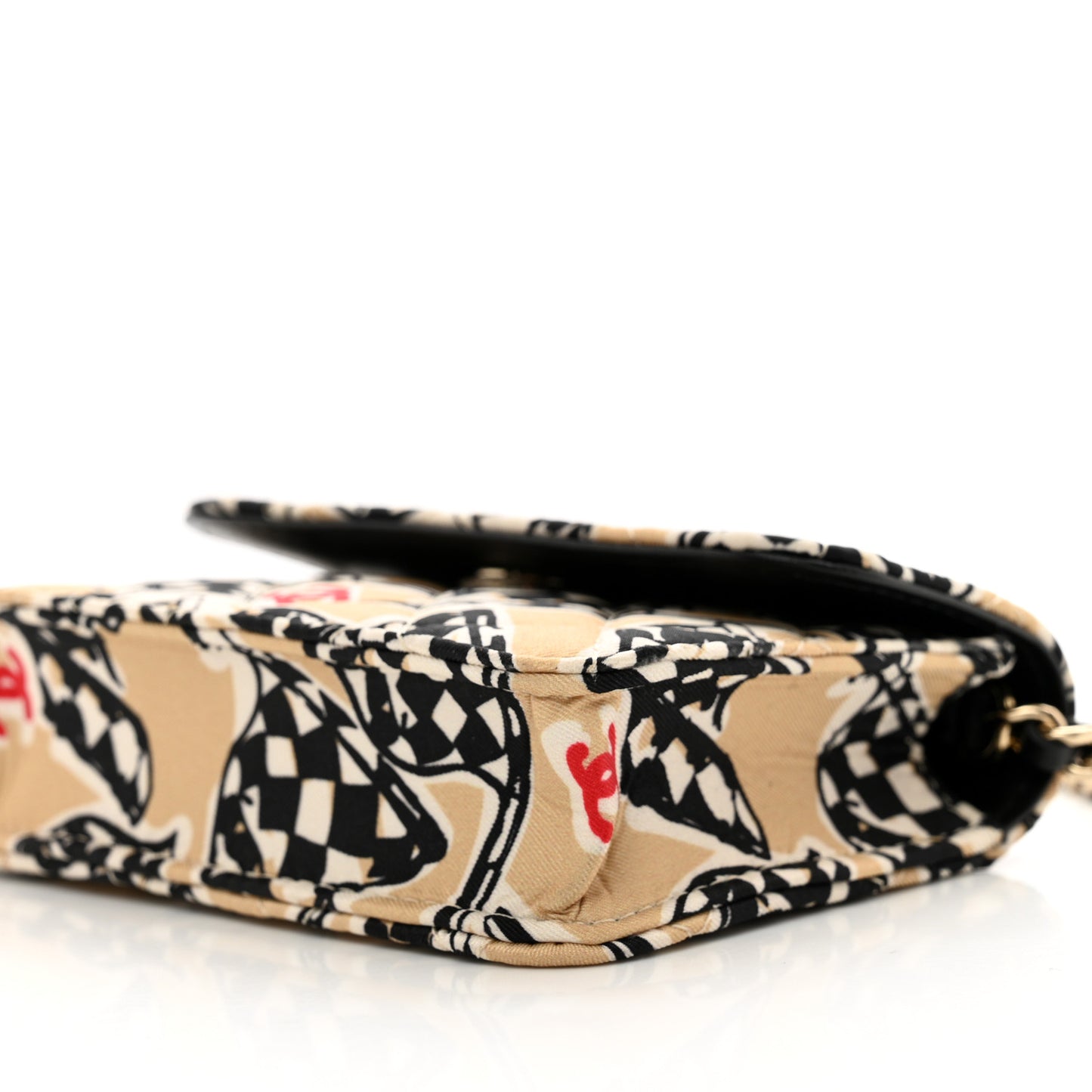 Canvas Check Flag Printed CC Clutch With Chain Beige Multicolor