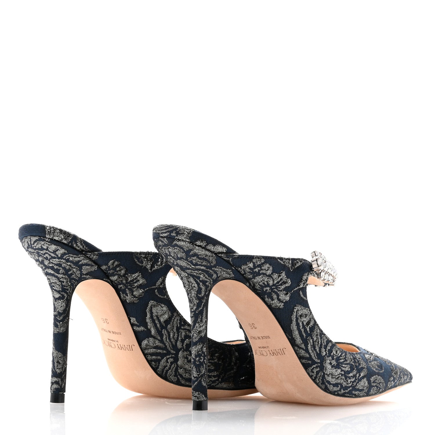 Jimmy Choo Brocade Fabric Crystal Bing 100 Pumps 36 Navy Anthracite 4 of 8