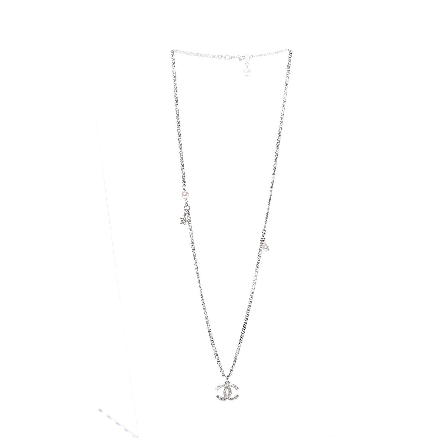 Crystal Pearl Star CC Necklace Pearly White