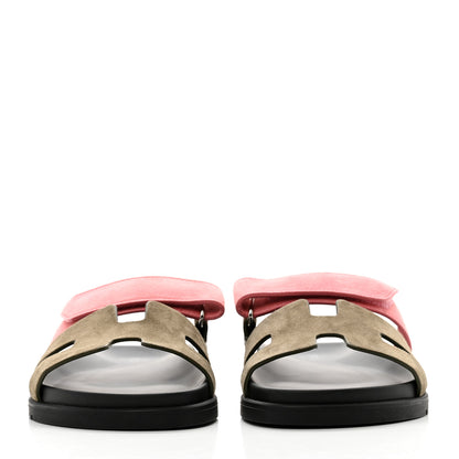 Hermes Suede Goatskin Womens Chypre Sandals 37 Toundra Rose Du Desert 2 of 9