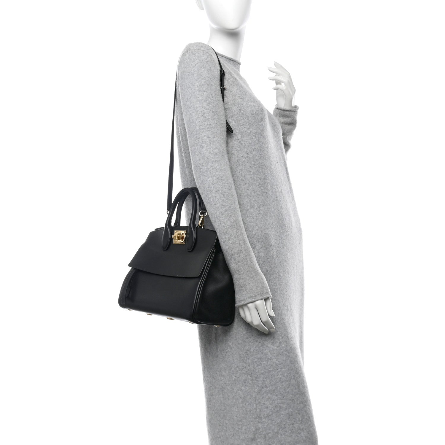 Salvatore Ferragamo Calfskin Medium Studio Bag Black 2 of 10