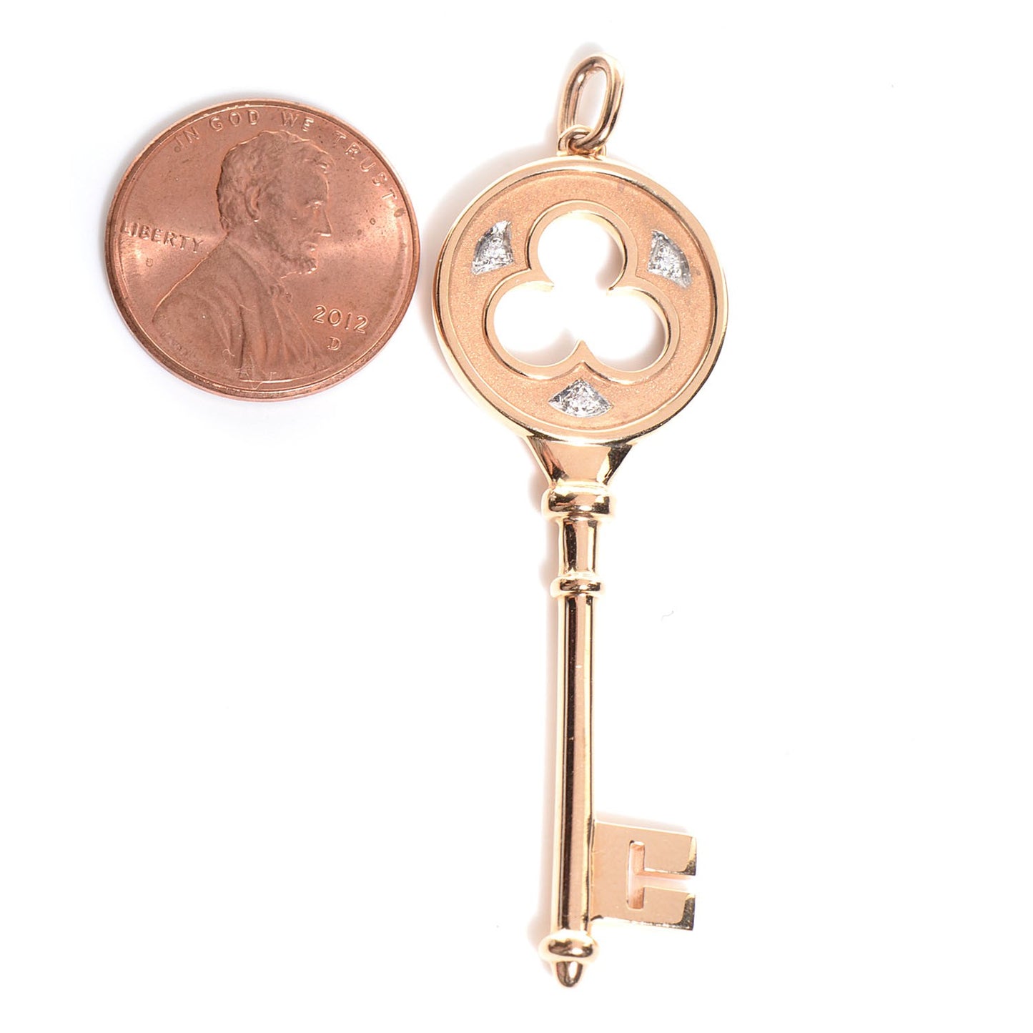 18K Rose Gold Diamond Clover Key Pendant